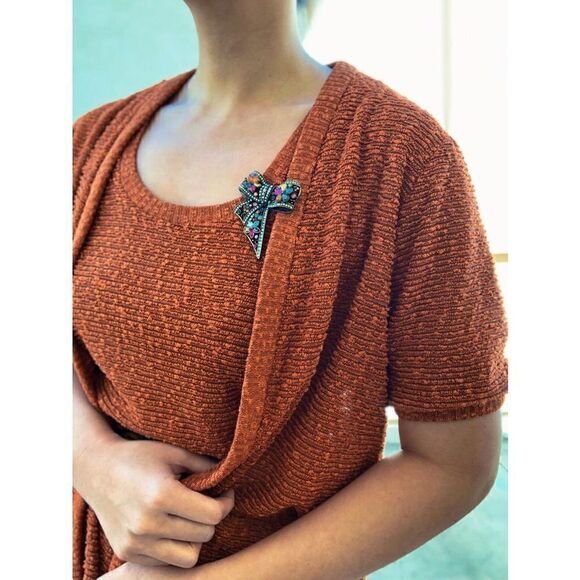 VTG 70s Jonathan Logan Ginger Brown Woven Midi Dress Cardigan Set USA Made 4/6 - Picture 4 of 10